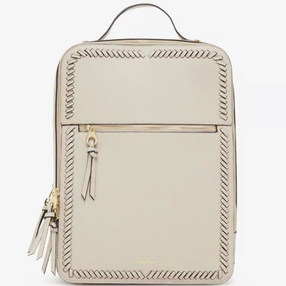 Calpak Kaya 15 Inch Faux Leather Travel Laptop Backpack in Stone